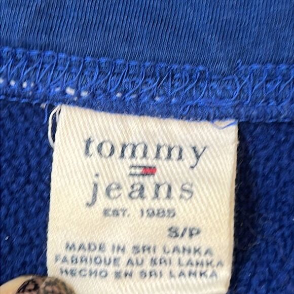 Tommy Hilfiger Jeans Size Small Cropped Off the Shoulder Top Blue Zip Up 90s Y2K - Picture 3 of 12